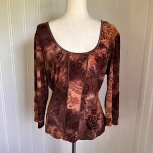 Vintage 90s/Y2K Volup Boho Brown Burnt Velvet Top XL
